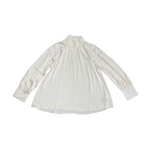 H&M Draped Ivory Blouse Stand Collar Long Raglan Balloon Sleeves Size Medium NWT